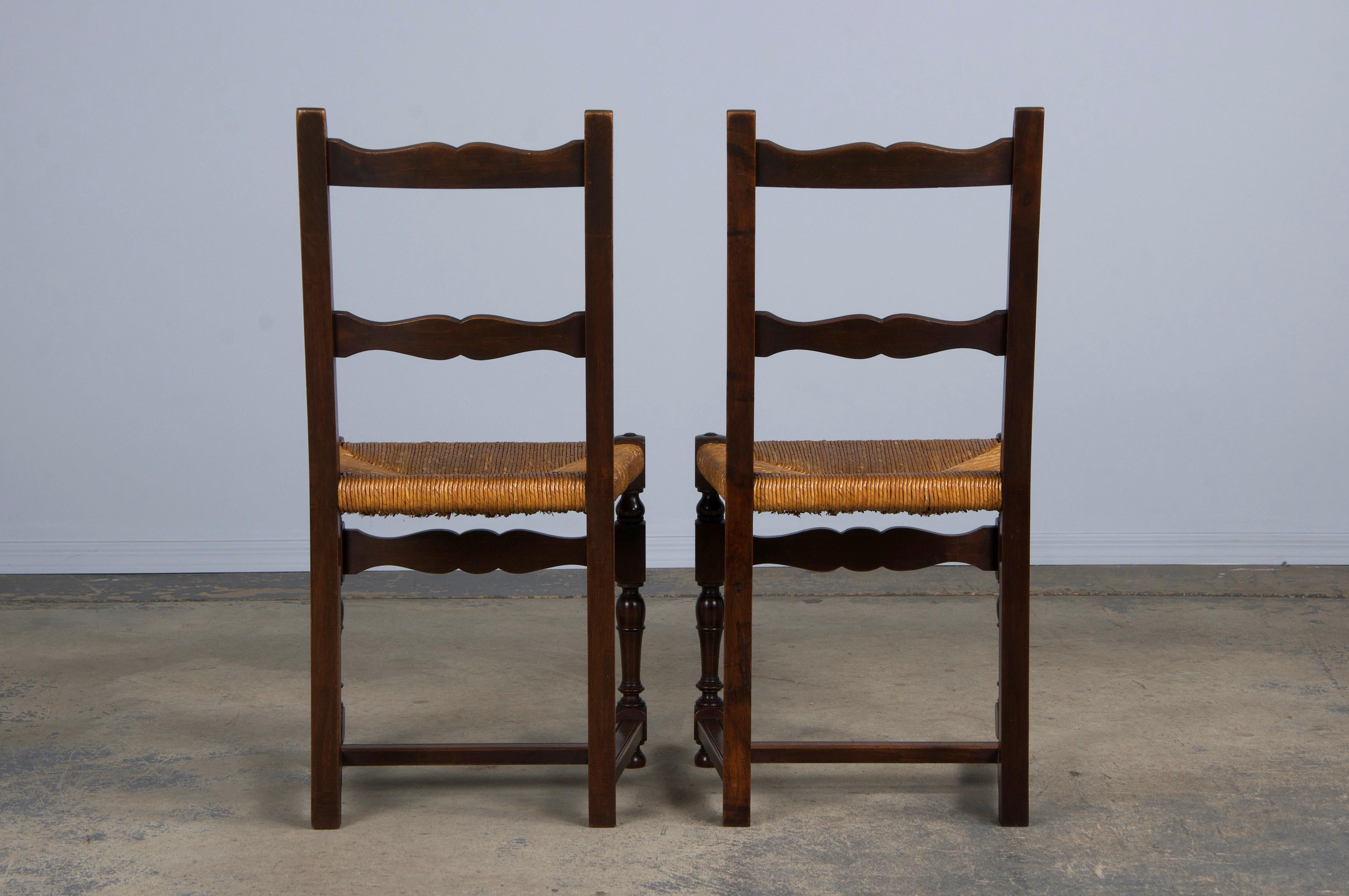 Antique French Walnut Ladder Back Rush Seats Dining Chairs - Set of 8 9