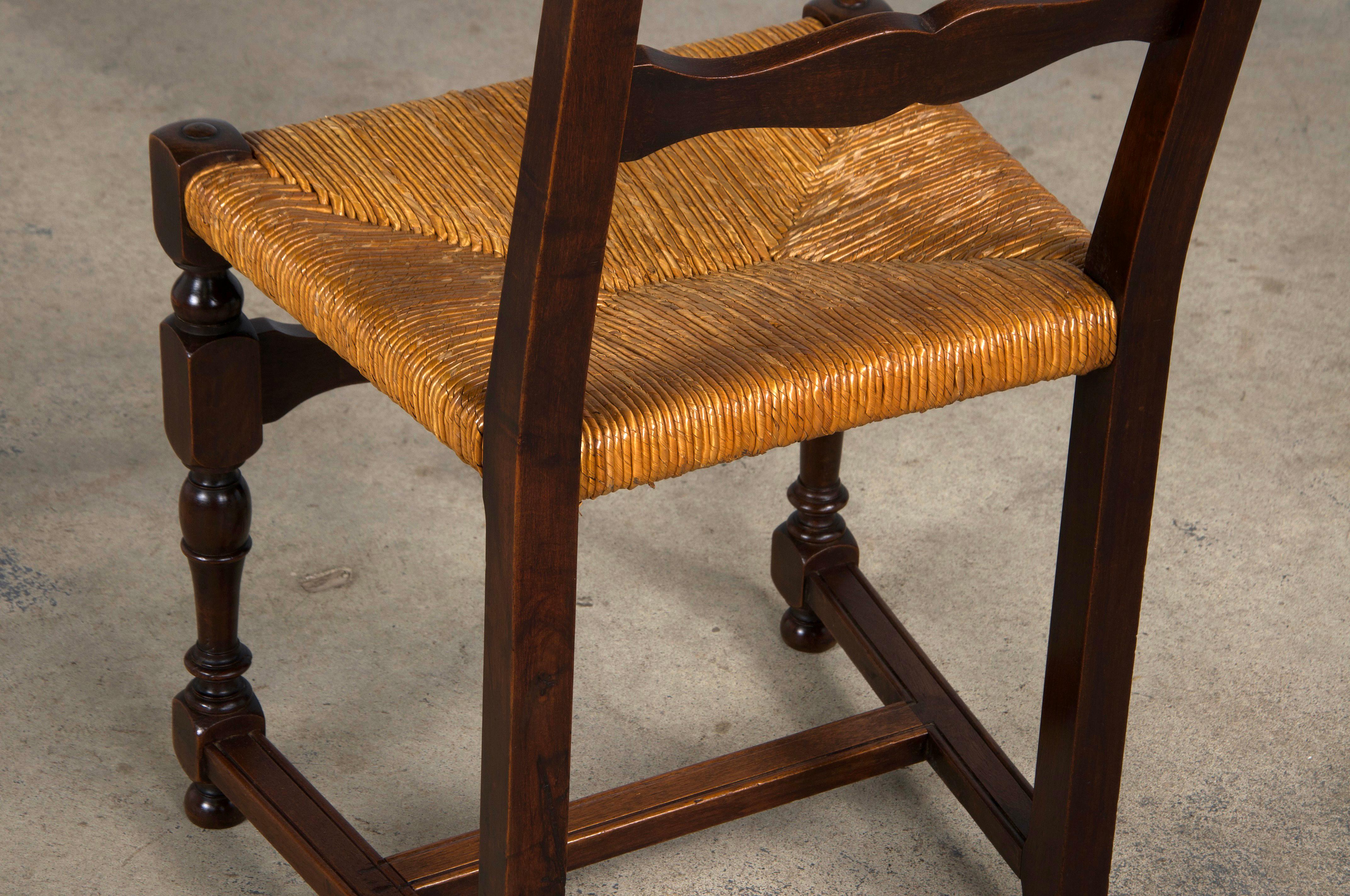 Antique French Walnut Ladder Back Rush Seats Dining Chairs - Set of 8 10
