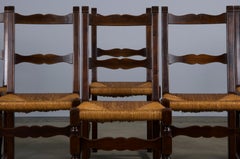 Antique Country French Walnut Ladder Back Rush Seats Dining Chairs - Set of 8