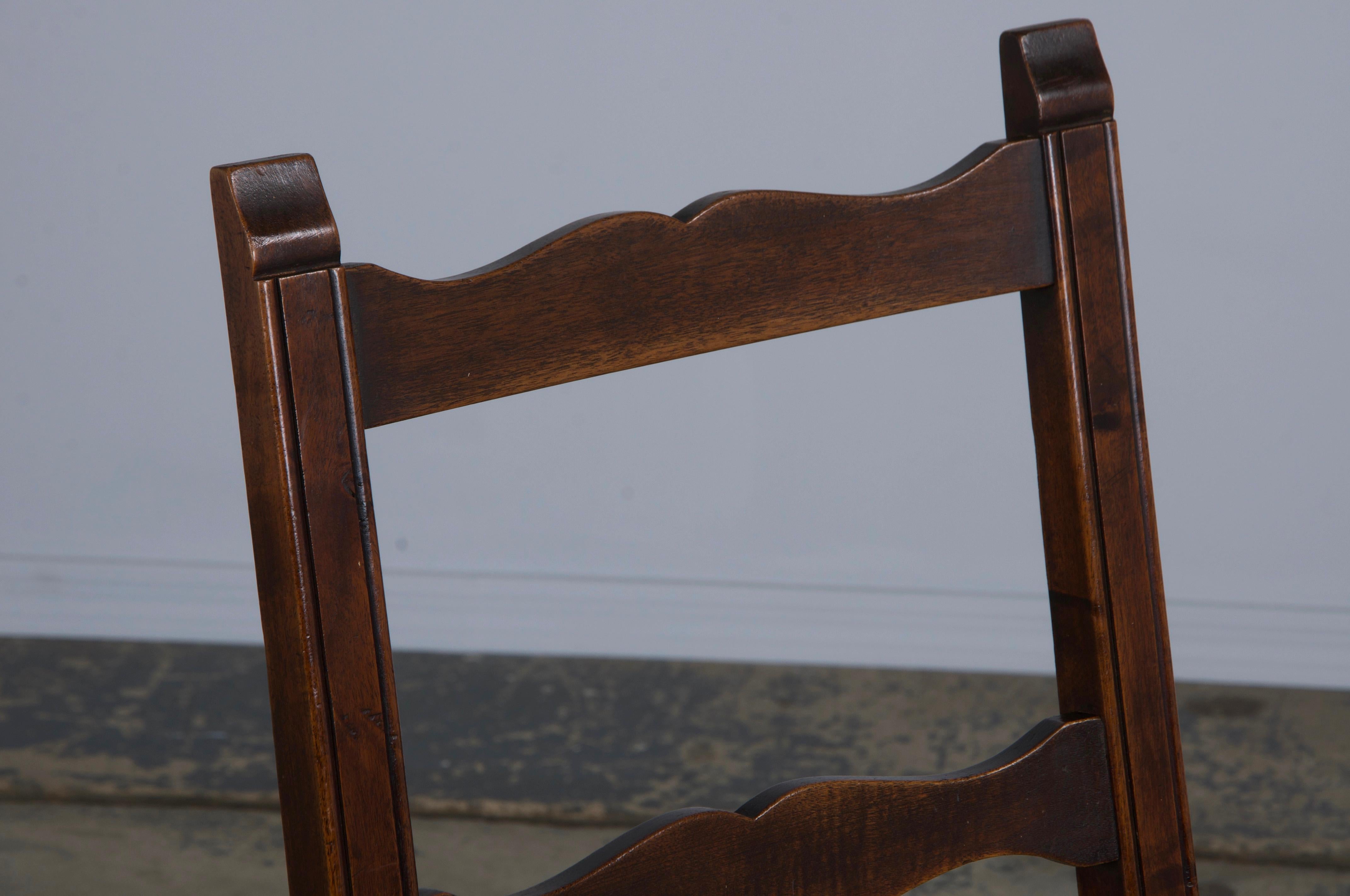 XIX secolo Antique French Walnut Ladder Back Rush Seats Dining Chairs - Set of 8