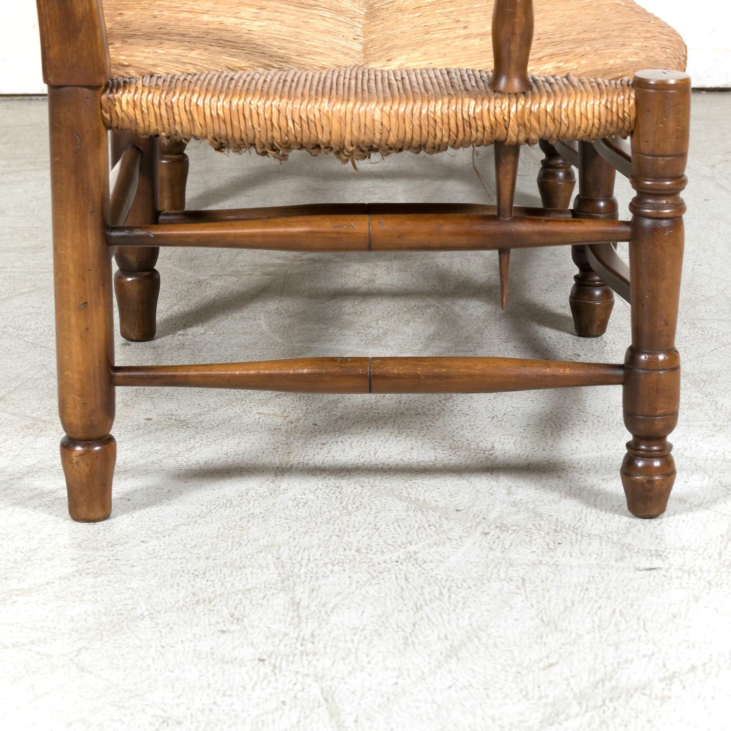 Antique Country French Walnut Ladder Back Settee or Radassier with Rush Seat For Sale 13