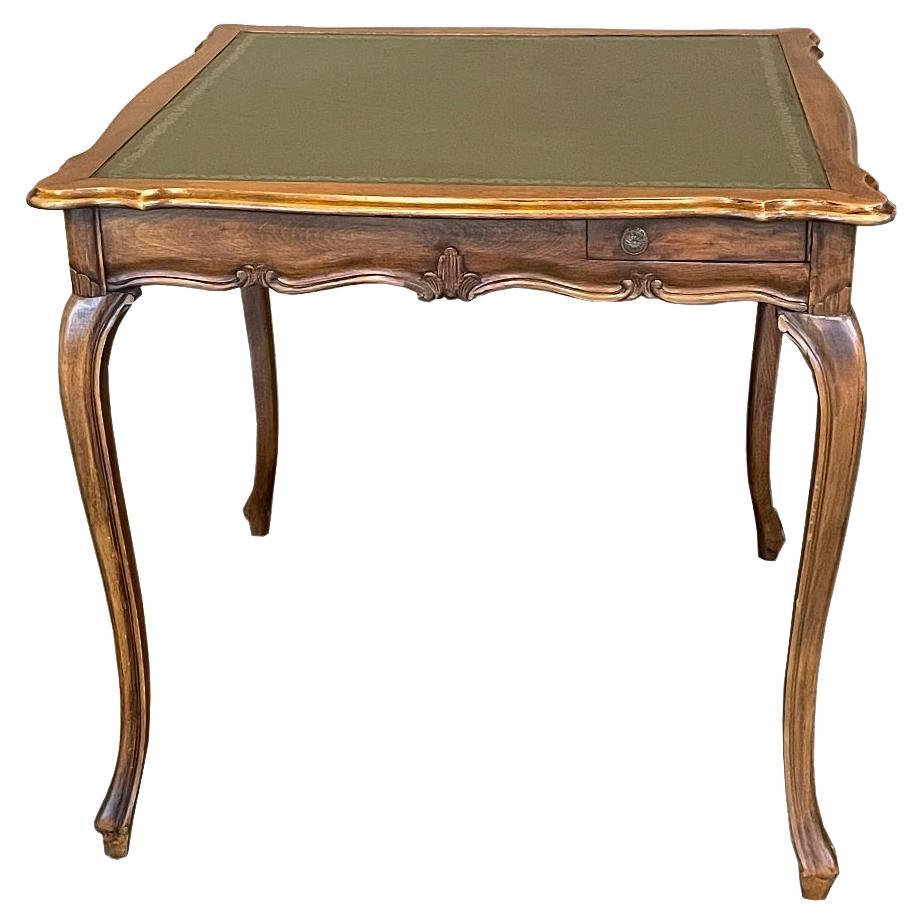 Antique Country French Walnut Leather Top Game Table