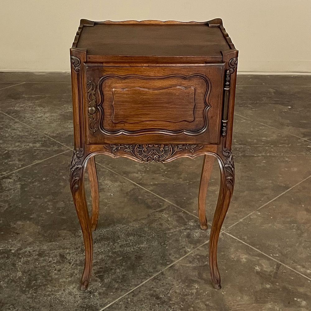 French Provincial Antique Country French Walnut Nightstand, End Table For Sale