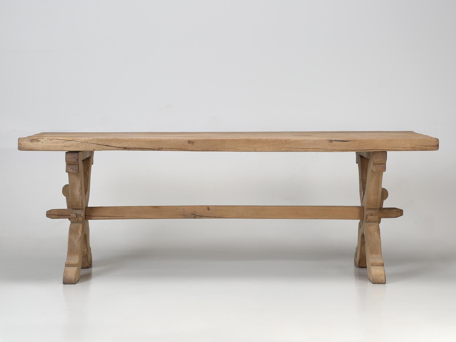 Antique Country French White Oak Trestle Dining Table with a Natural Patina 4