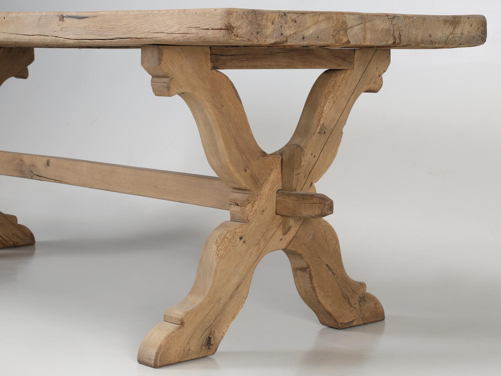 Antique Country French White Oak Trestle Dining Table with a Natural Patina 5