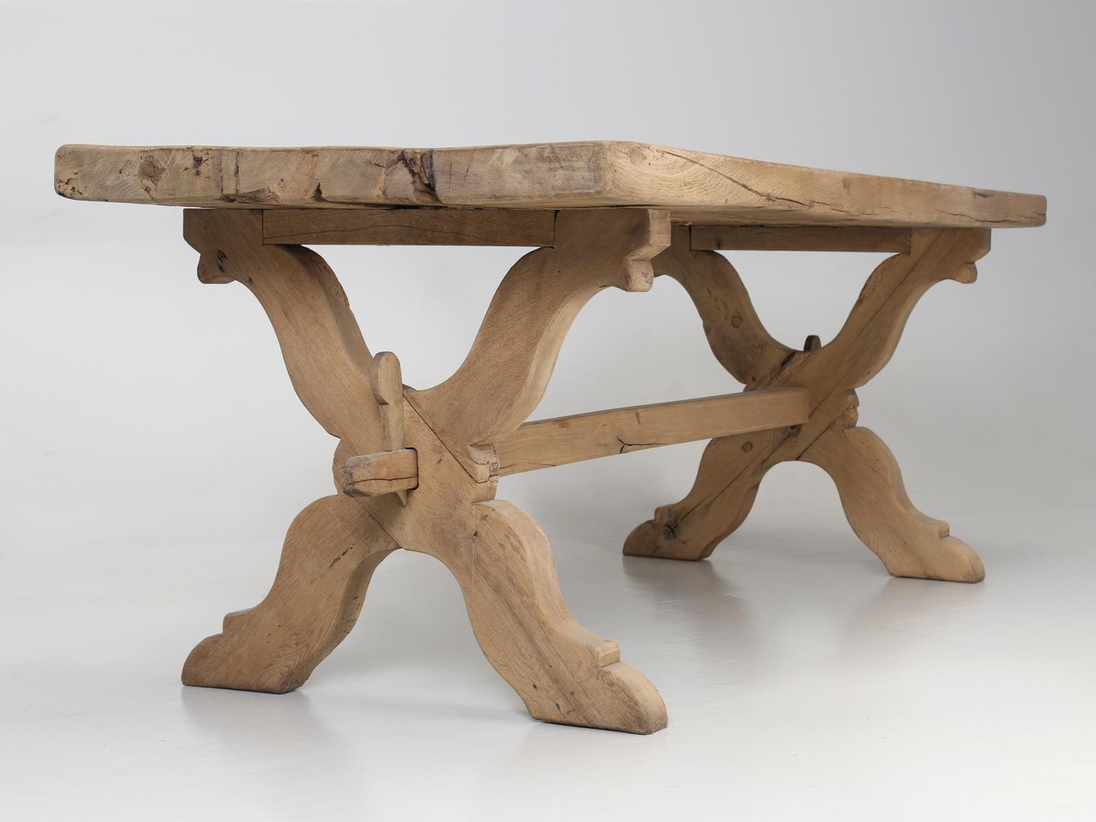 Antique Country French White Oak Trestle Dining Table with a Natural Patina 10