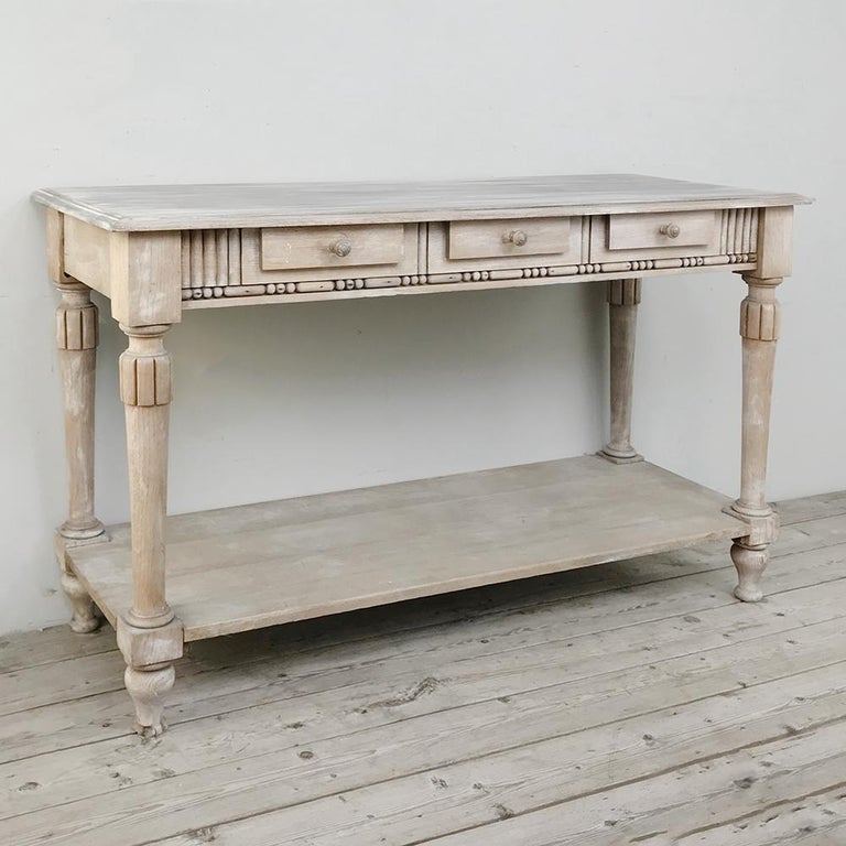 Antique Country French Whitewashed Console Sofa Table
