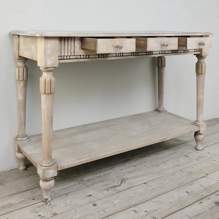 Antique Country French Whitewashed Console, Sofa Table For Sale at 1stdibs