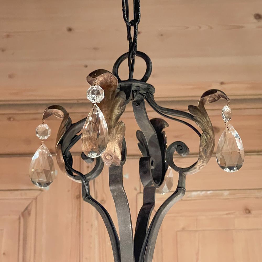 Antique Country French Wrought Iron and Crystal Chandelier 6