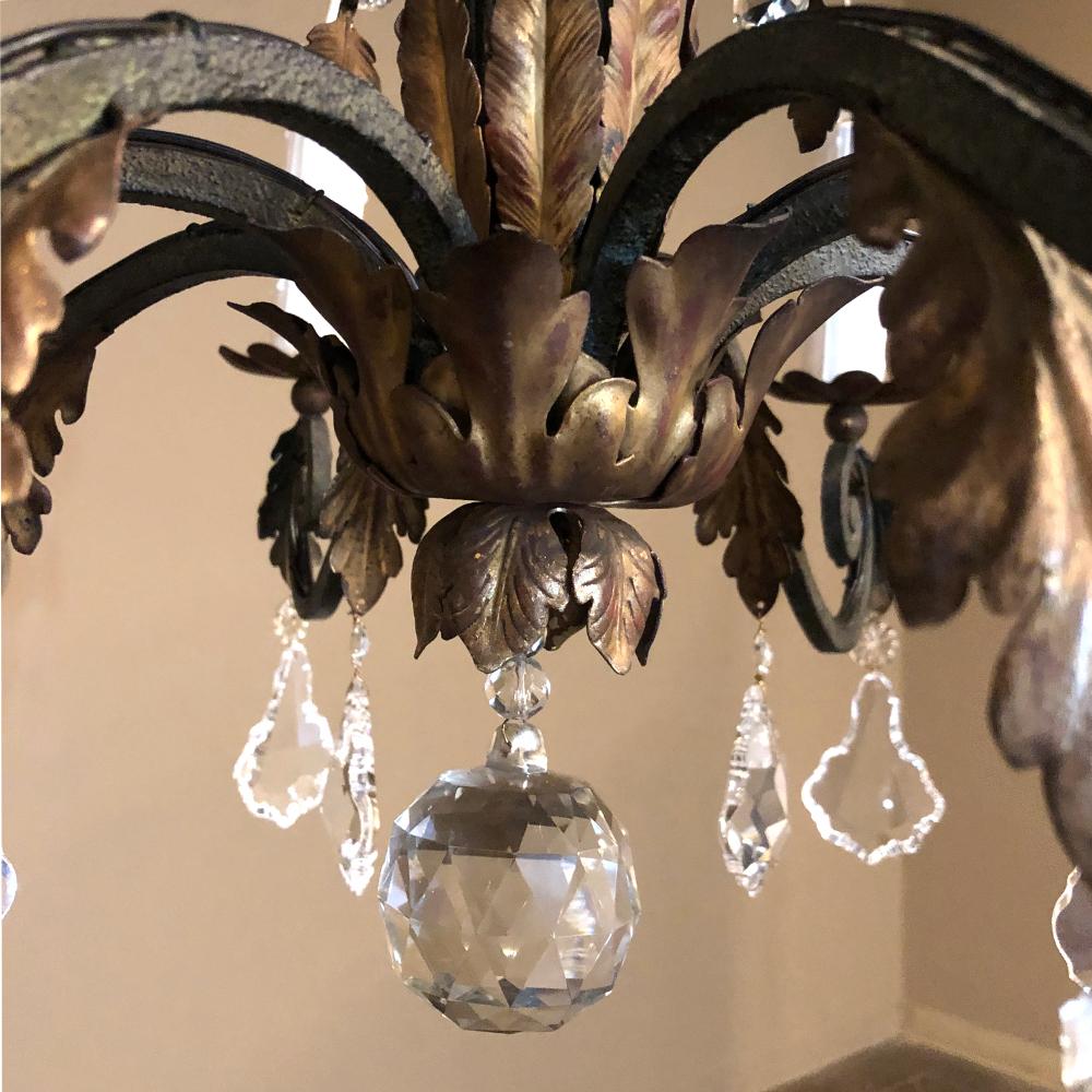 Antique Country French Wrought Iron and Crystal Chandelier For Sale 5
