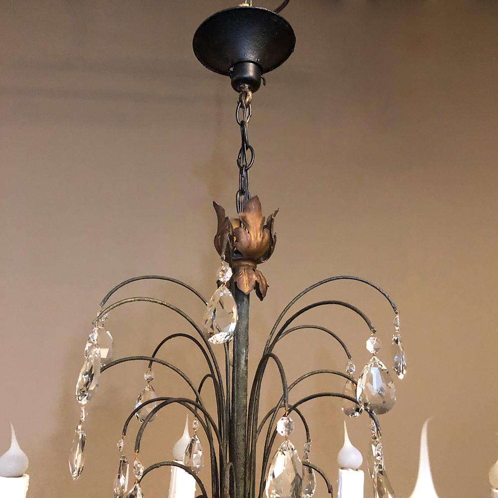 Antique Country French Wrought Iron and Crystal Chandelier In Good Condition For Sale In Dallas, TX
