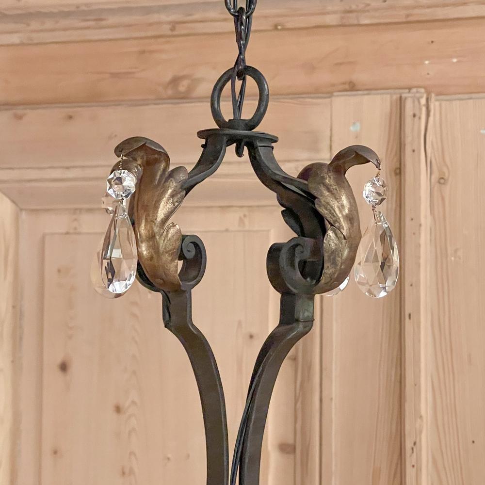 Antique Country French Wrought Iron and Crystal Chandelier 3