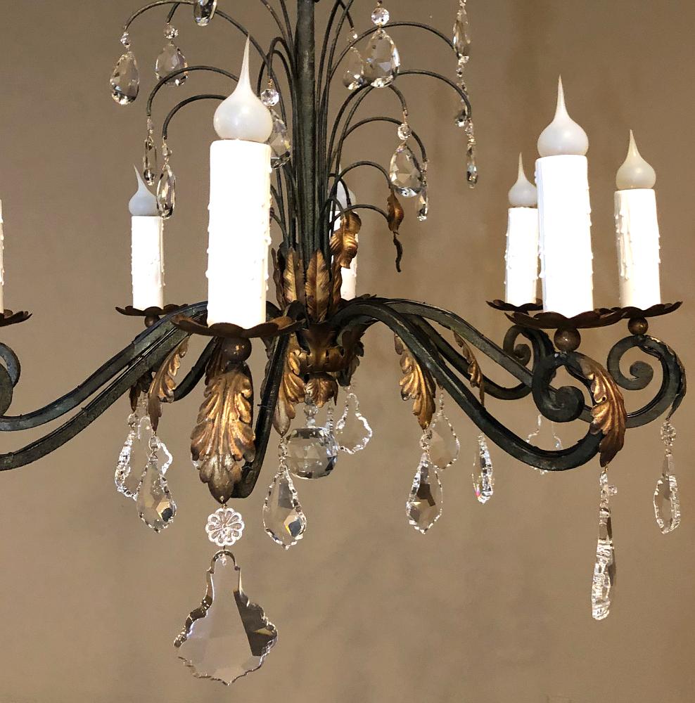 Antique Country French Wrought Iron and Crystal Chandelier For Sale 2