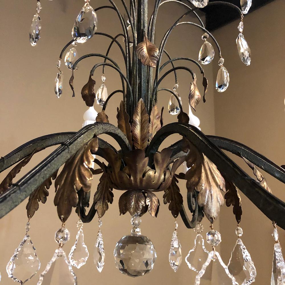 Antique Country French Wrought Iron and Crystal Chandelier For Sale 3