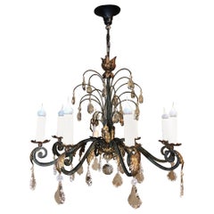 Vintage Country French Wrought Iron and Crystal Chandelier