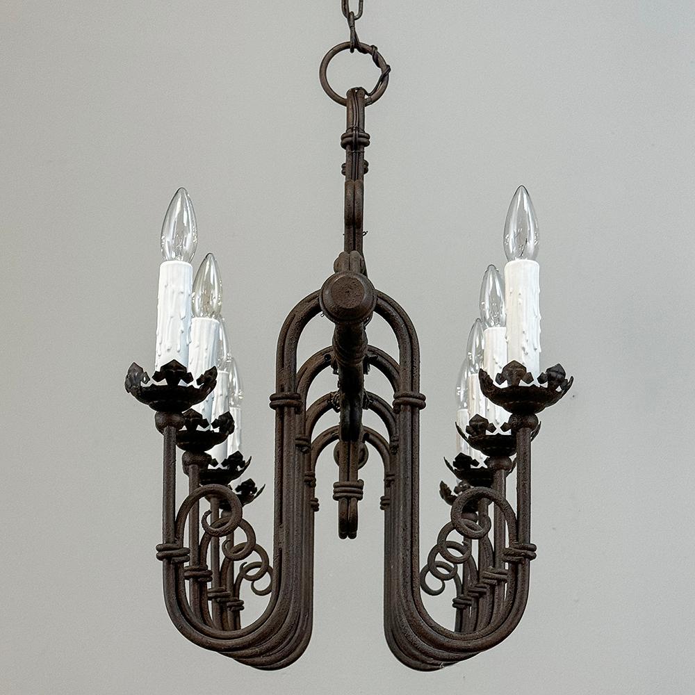 Antique Country French Wrought Iron Chandelier For Sale 4