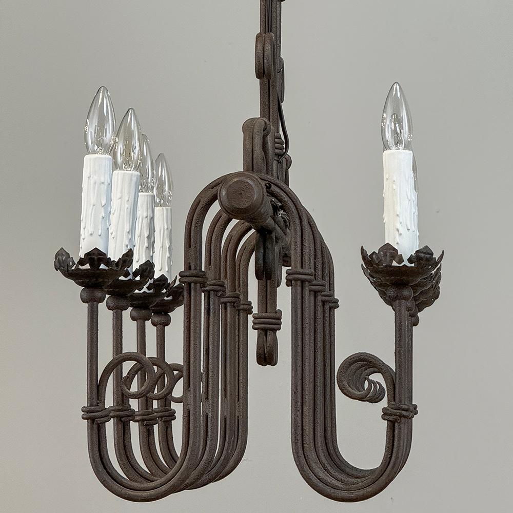 Antique Country French Wrought Iron Chandelier For Sale 5