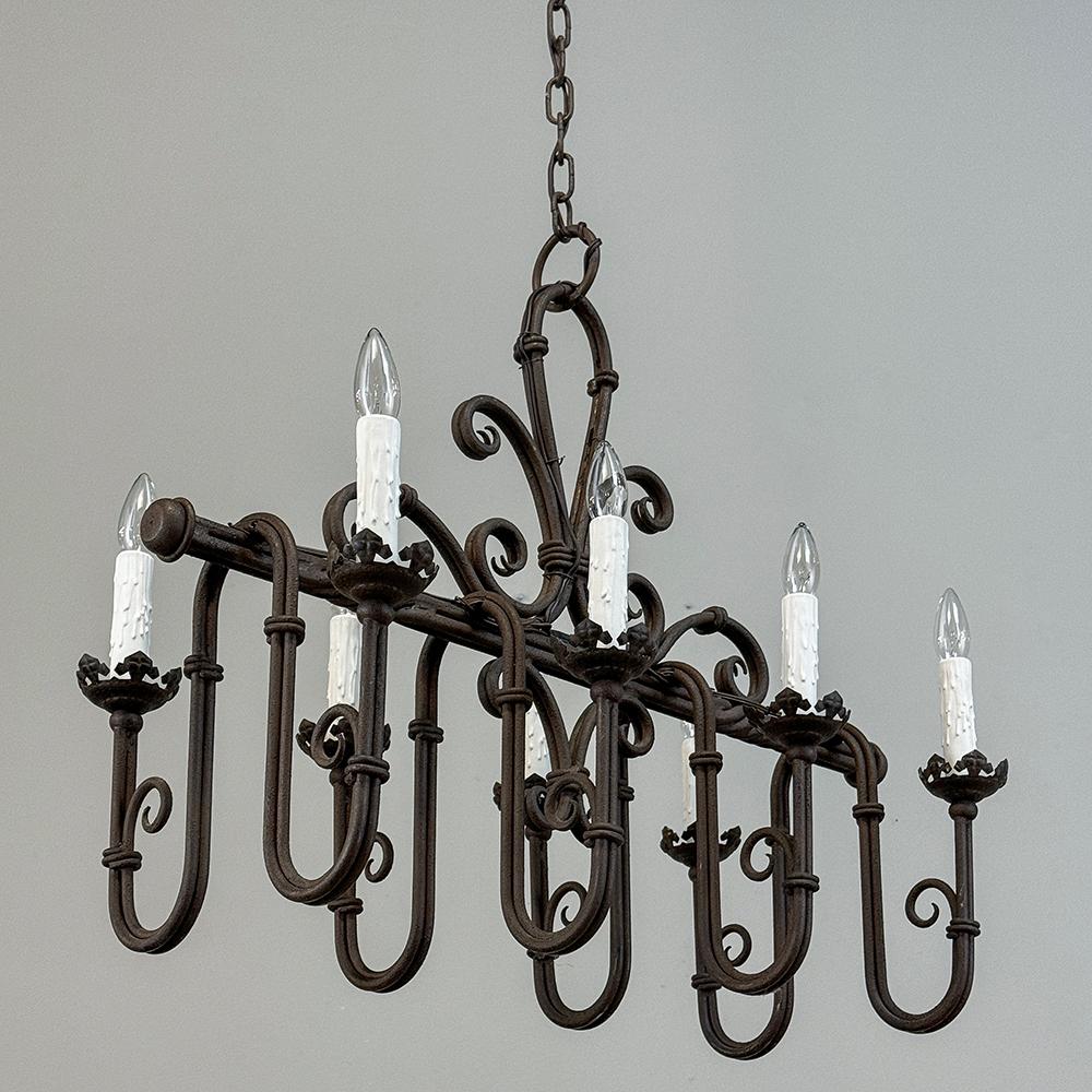 Antique Country French Wrought Iron Chandelier For Sale 6