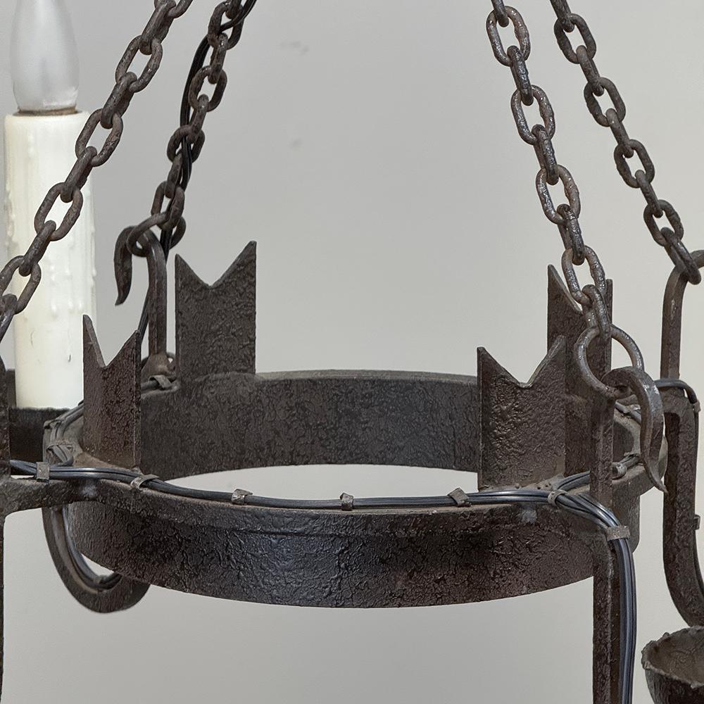 Antique Country French Wrought Iron Chandelier For Sale 7