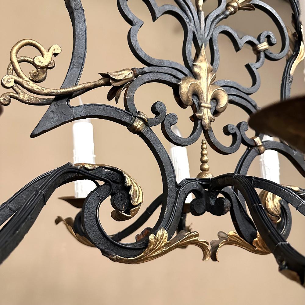 Antique Country French Wrought Iron Chandelier For Sale at 1stDibs