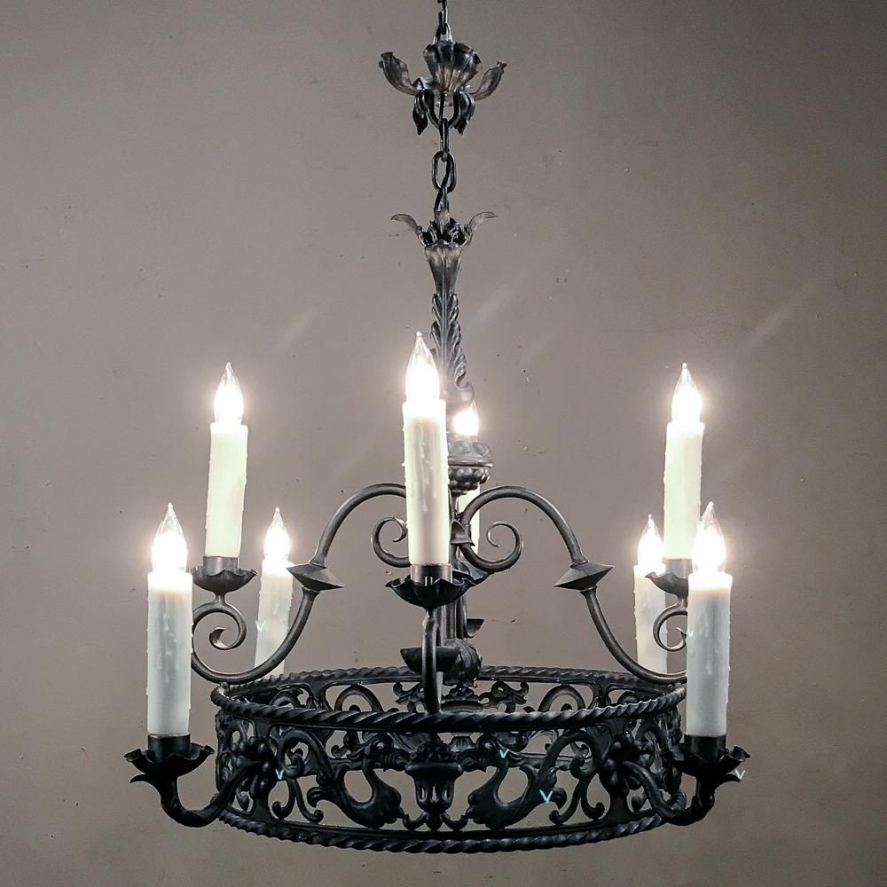 Hand-Crafted Antique Country French Wrought Iron Chandelier