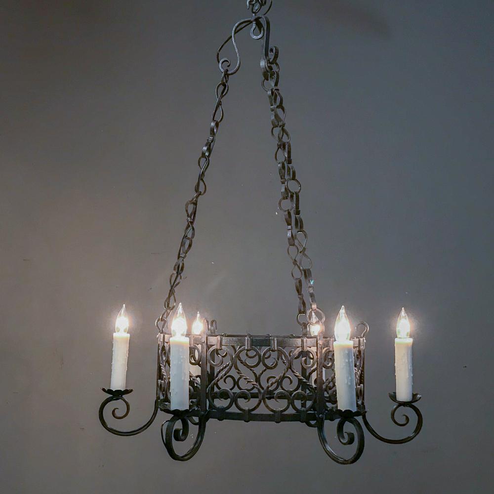 Hand-Crafted Antique Country French Wrought Iron Chandelier