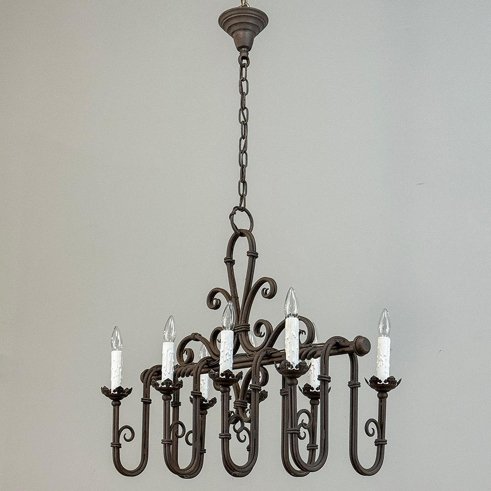 French Provincial Antique Country French Wrought Iron Chandelier For Sale