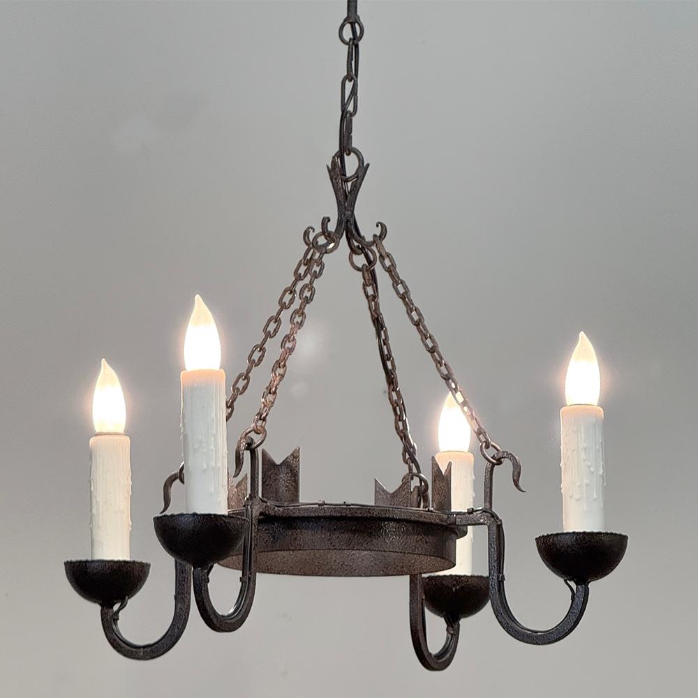 Hand-Crafted Antique Country French Wrought Iron Chandelier For Sale