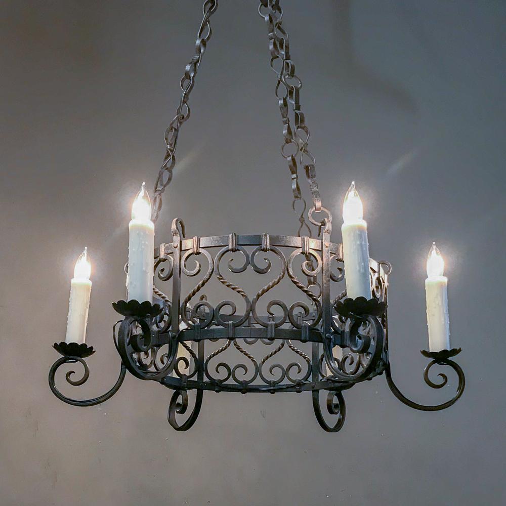 Antique Country French Wrought Iron Chandelier In Good Condition In Dallas, TX