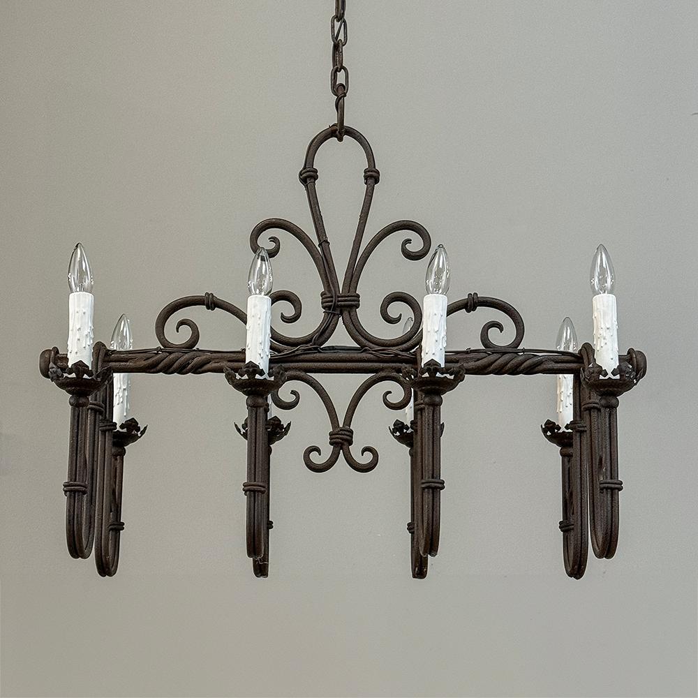 Hand-Crafted Antique Country French Wrought Iron Chandelier For Sale
