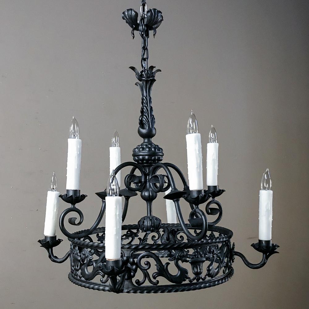 20th Century Antique Country French Wrought Iron Chandelier