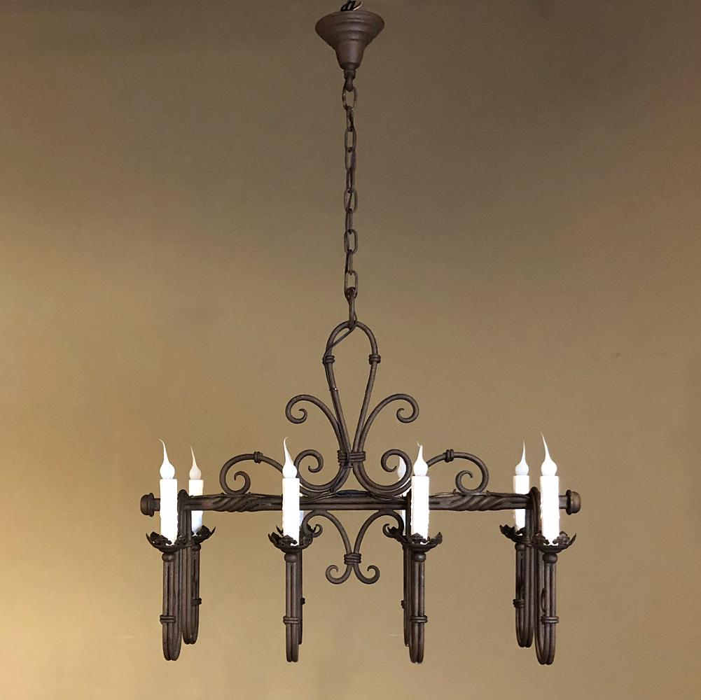 French Provincial Antique Country French Wrought Iron Chandelier For Sale