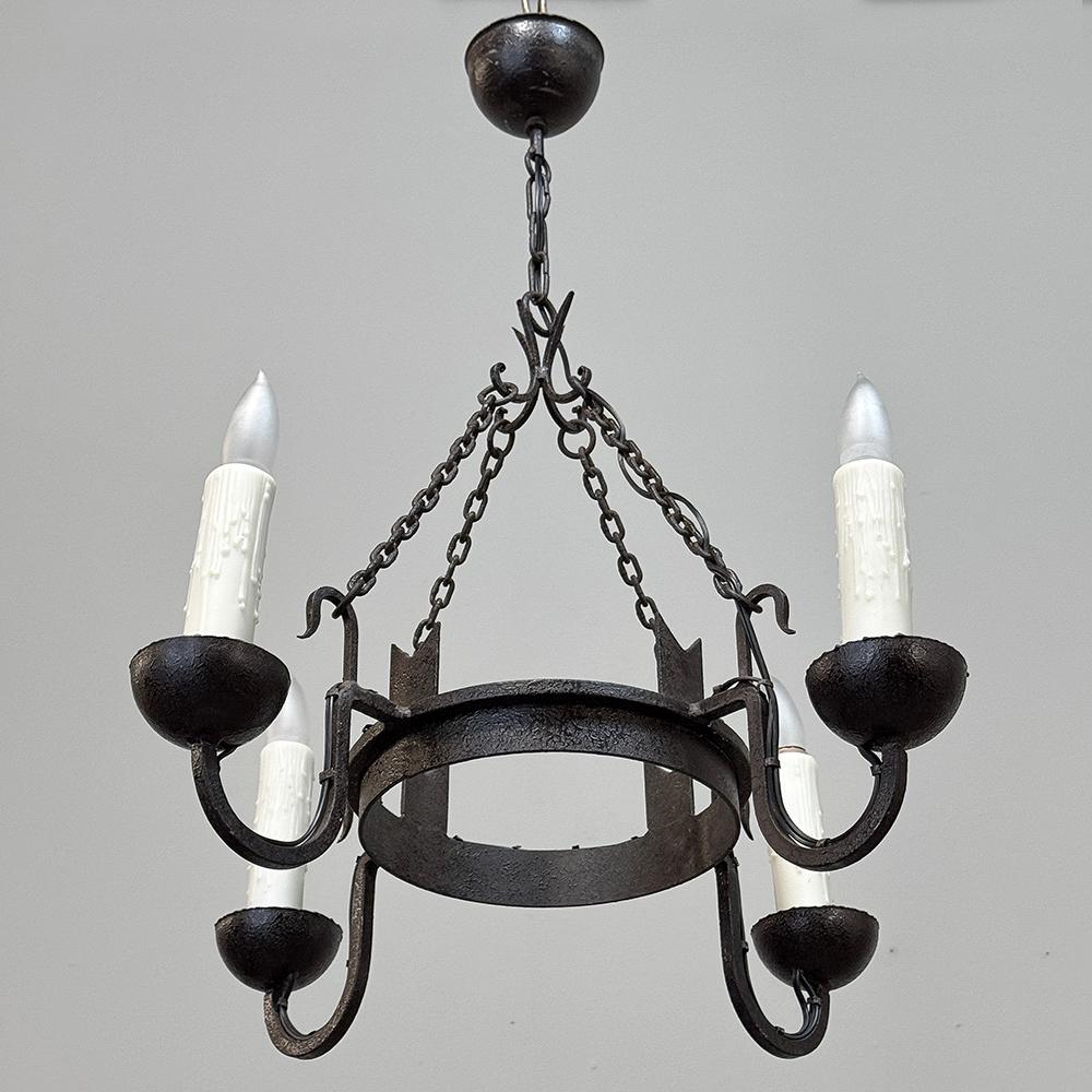 20th Century Antique Country French Wrought Iron Chandelier For Sale