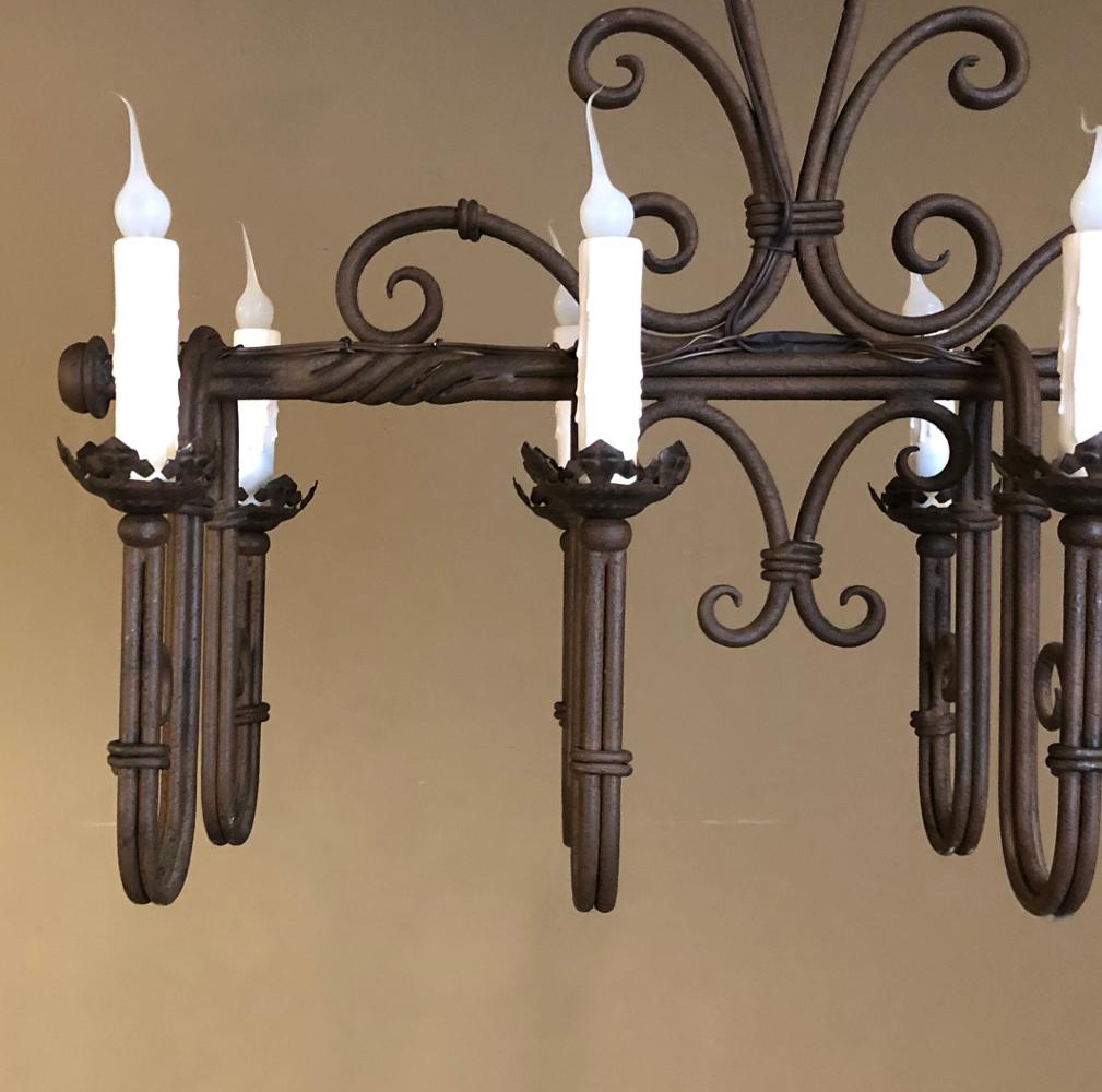 Hand-Crafted Antique Country French Wrought Iron Chandelier For Sale