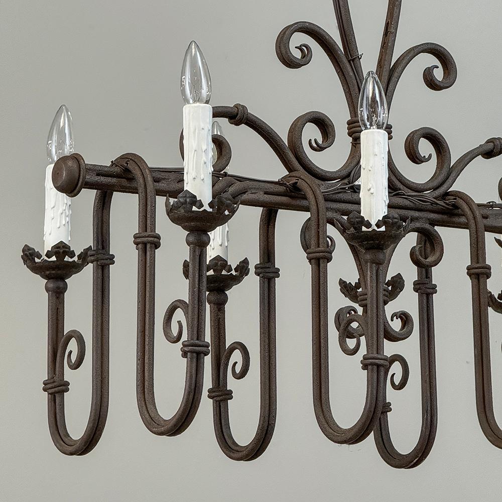 20th Century Antique Country French Wrought Iron Chandelier For Sale