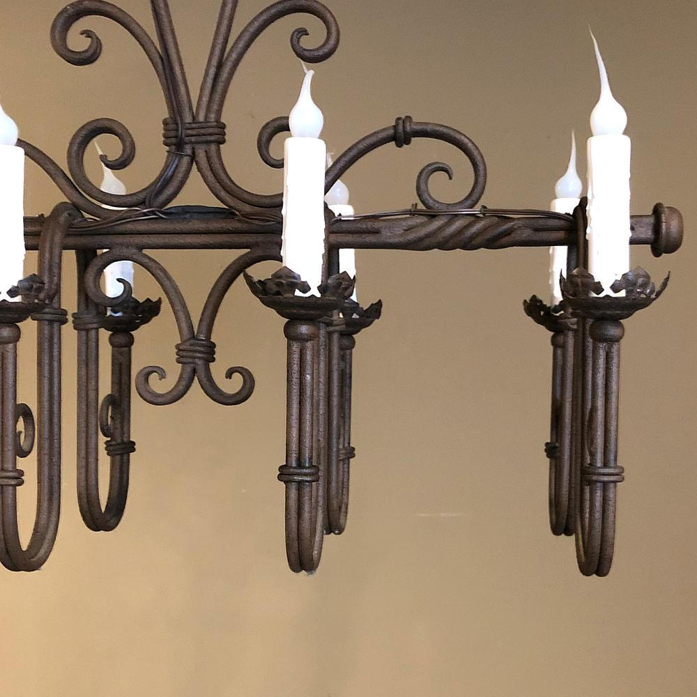 Antique Country French Wrought Iron Chandelier In Good Condition For Sale In Dallas, TX