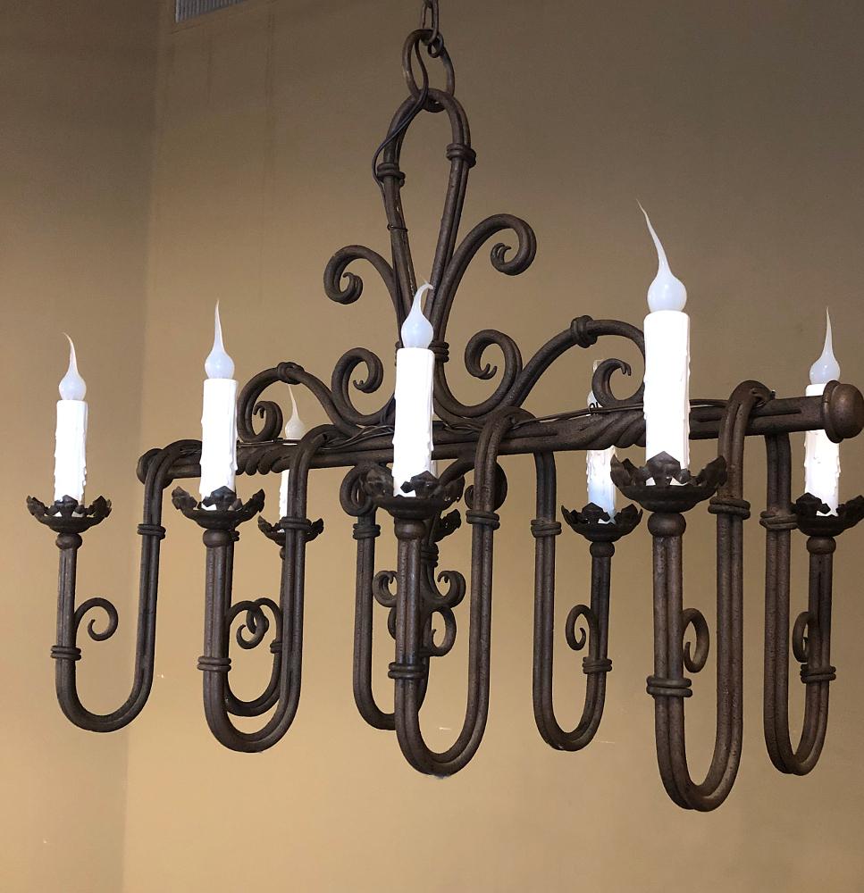 20th Century Antique Country French Wrought Iron Chandelier For Sale