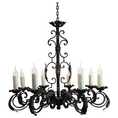 Antique Country French Wrought Iron Chandelier