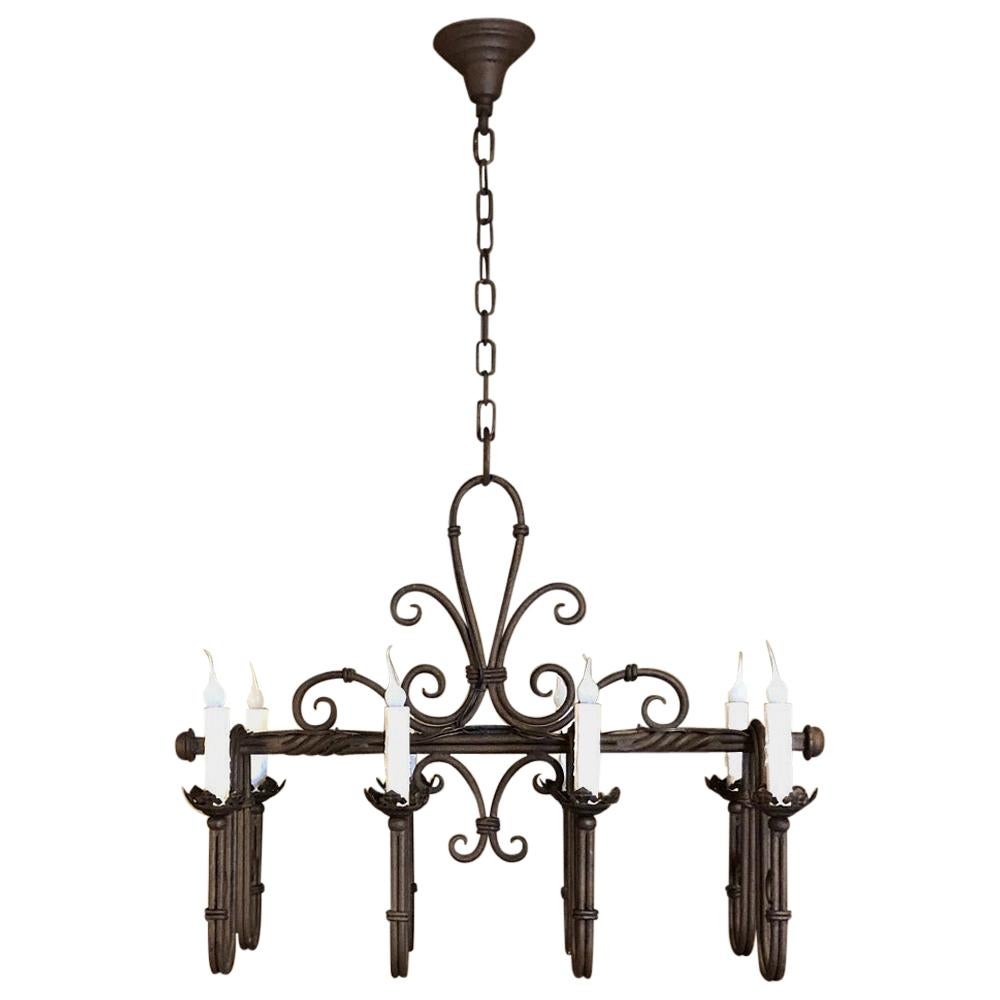 Antique Country French Wrought Iron Chandelier For Sale