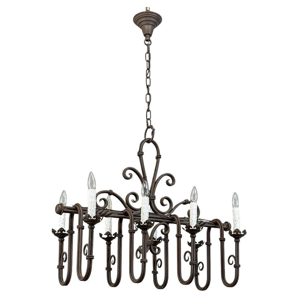Antique Country French Wrought Iron Chandelier