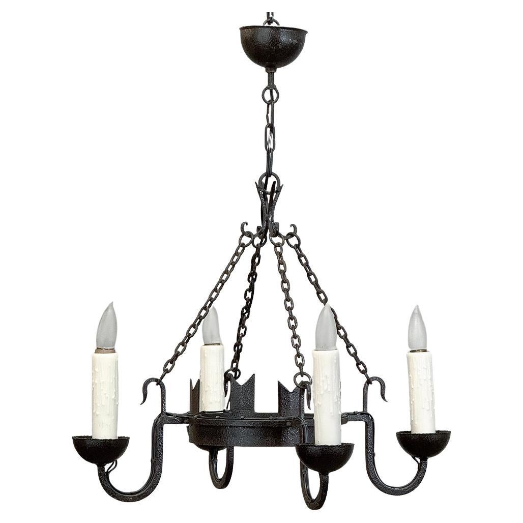 Antique Country French Wrought Iron Chandelier For Sale