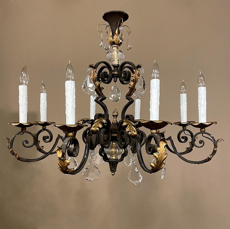 Antique Country French Wrought Iron and Crystal Chandelier For Sale at ...