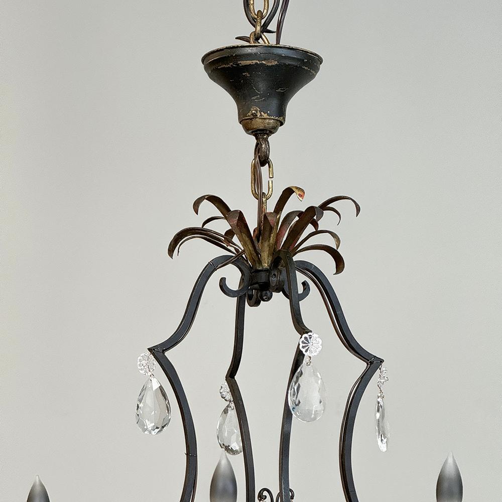 Antique Country French Wrought Iron & Crystal Chandelier For Sale 1
