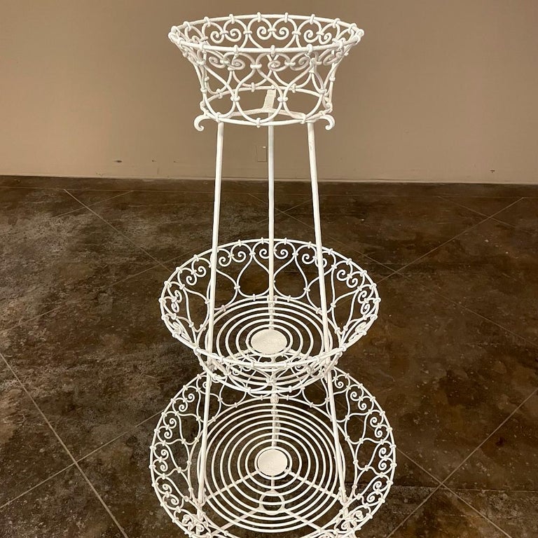 Antique Country French Wrought Iron TripleTier Plant Stand