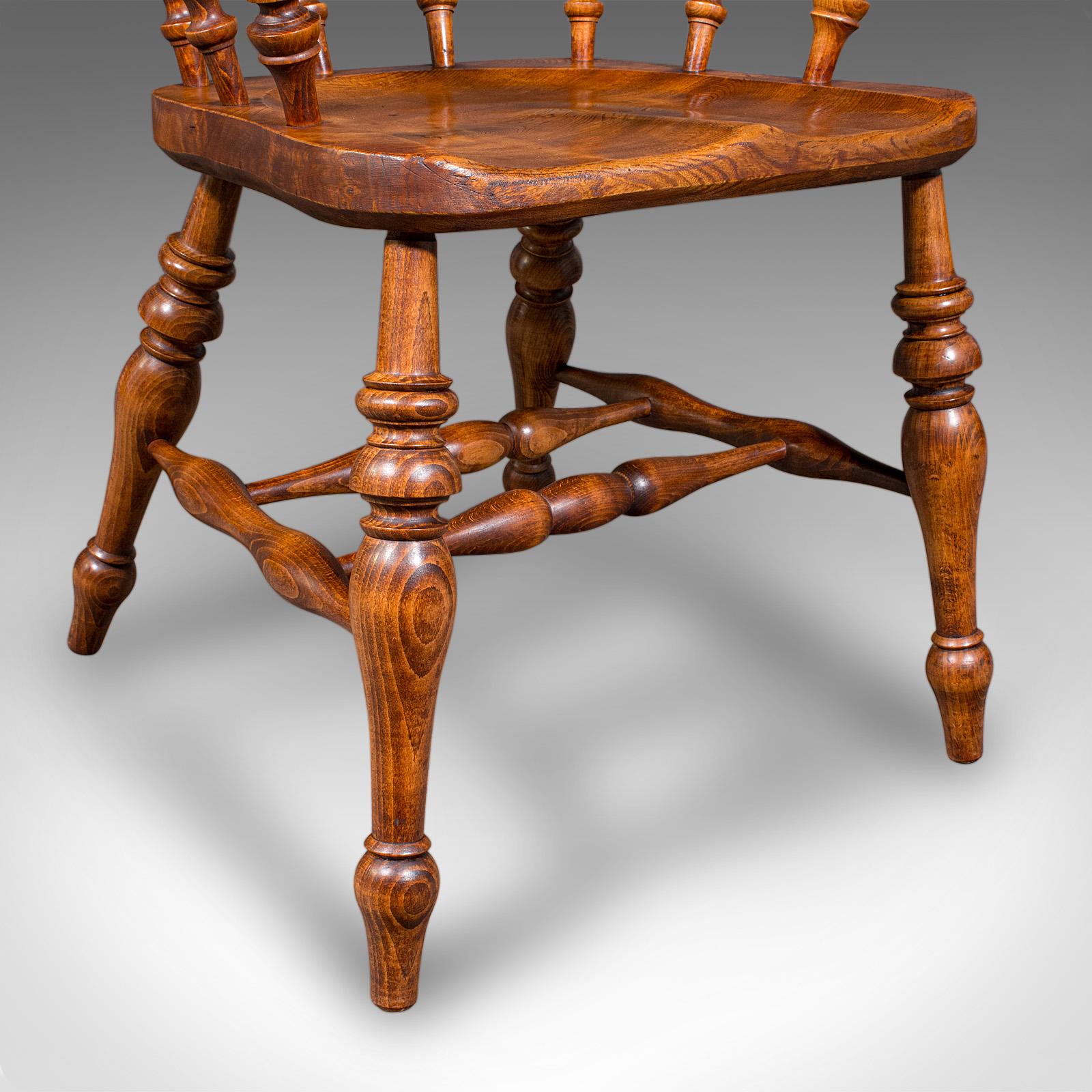 Antique Country House Captain's Chair, English Elm, Smoker's Bow Seat, Victorian For Sale 6