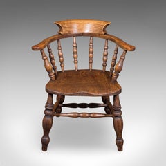 Antiker Kapitänsstuhl im Landhausstil, englisch, mit „Smoker’s Bow“, edwardianisch, um 1906