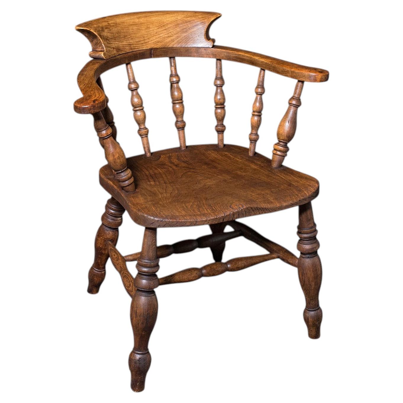 Antique Country House Captain's Chair, English, Smoker's Bow, Edwardian, C.1906