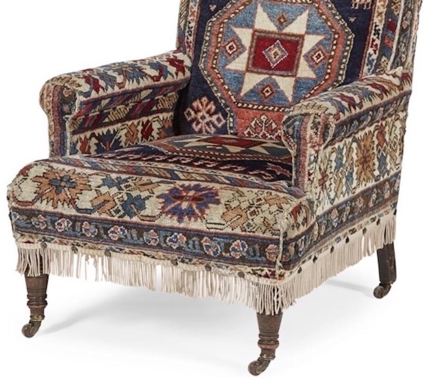 Edwardian Antique Country House Carpet Library Armchair For Sale