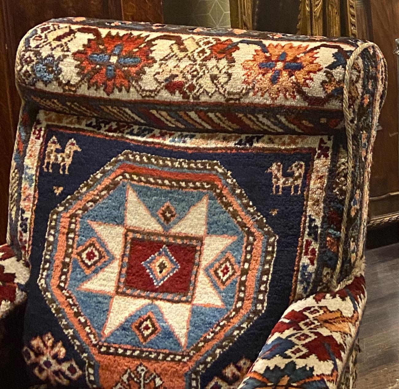 Antique Country House Carpet Library Armchair In Fair Condition For Sale In Tetbury, GB