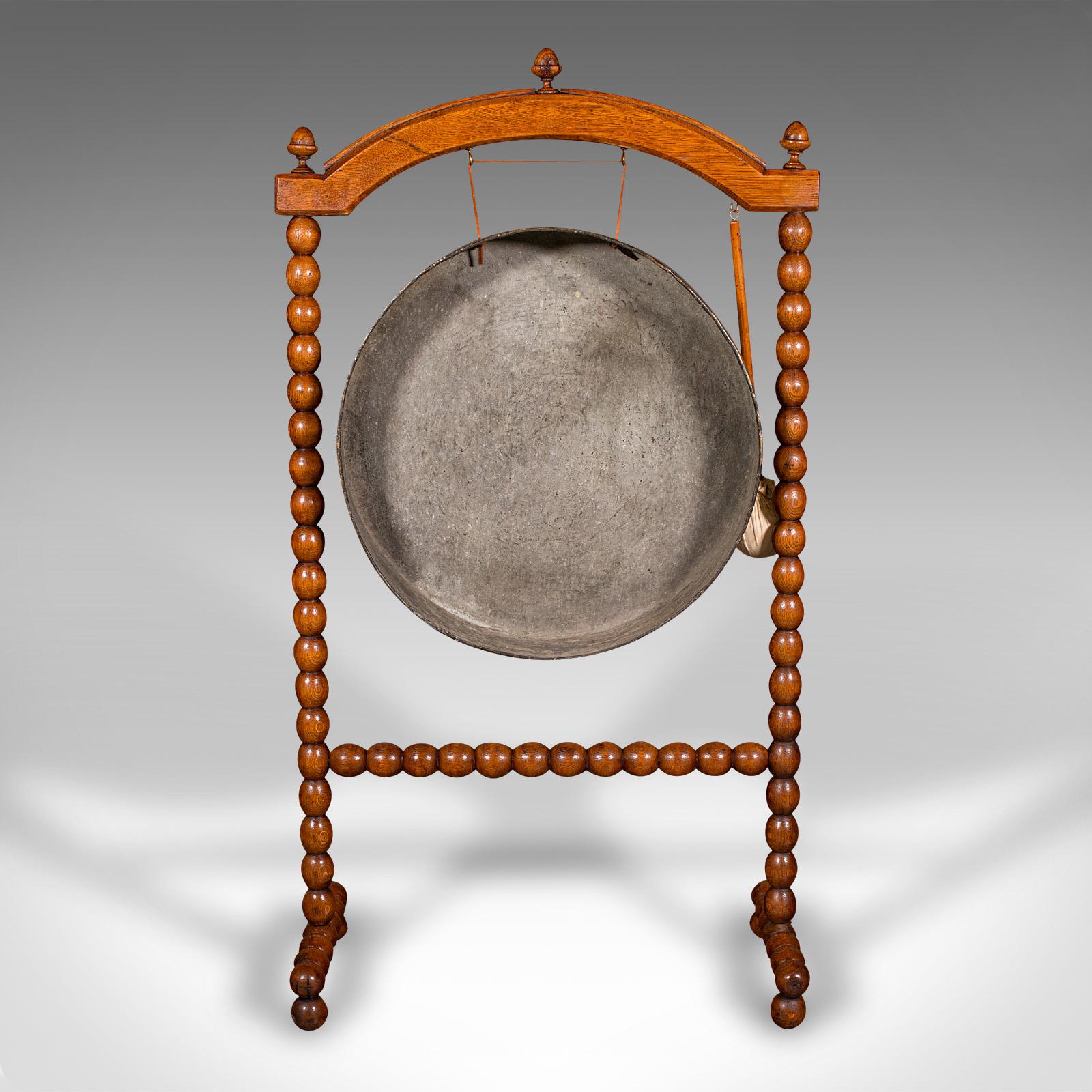 Late Victorian Antique Country House Dinner Gong, English, Bobbin Turned Oak, Victorian, C.1890